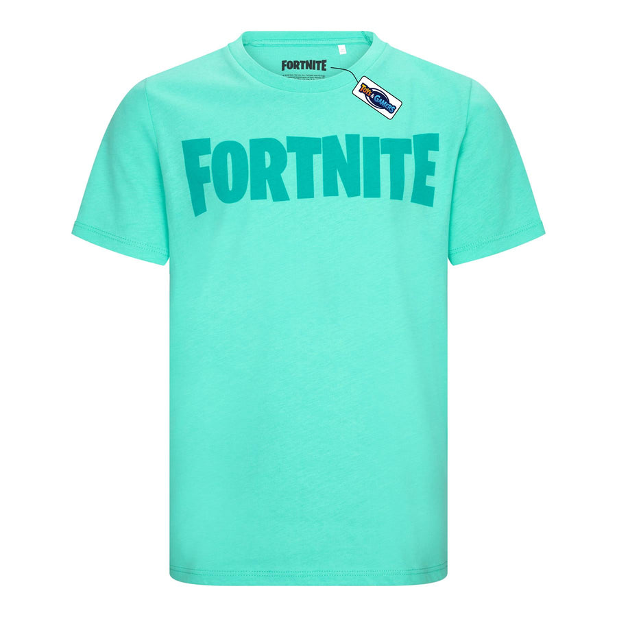 FORTNITE | Toys & Gamers | LOGO | Cyan | Short Sleeved | Unisex Kids | Crew | Gaming Cotton T-Shirt Sizes 10 - 16 Years